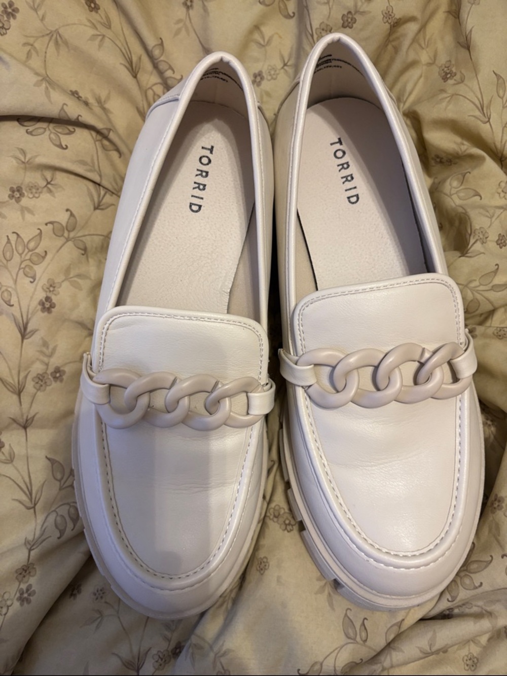 Torrid Cream Chain-Trim Slip-On Loafers
